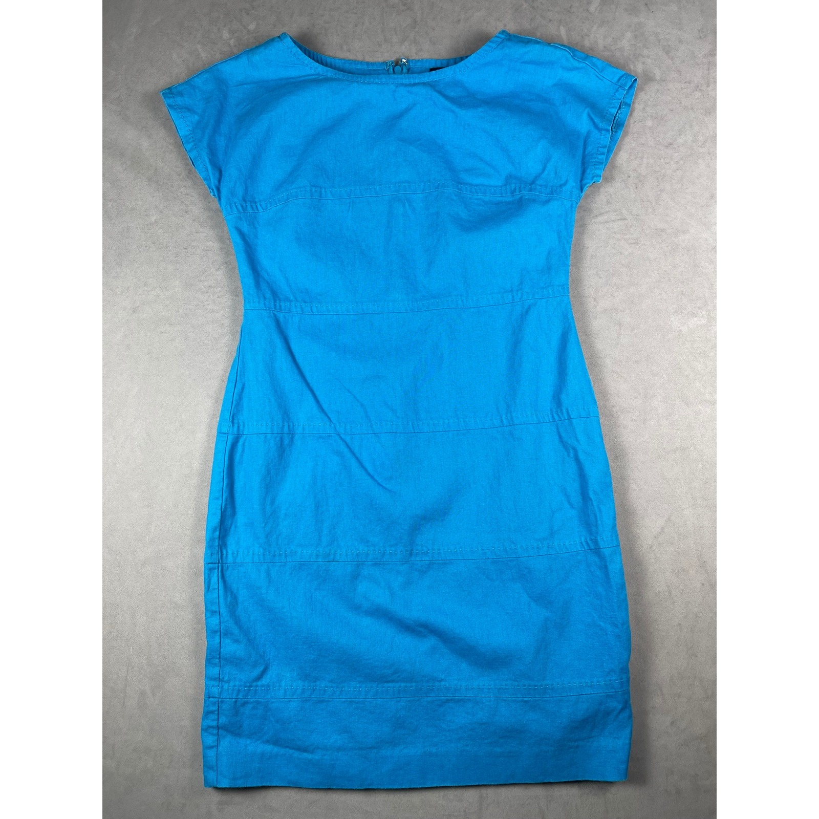 Banana Republic Blue Linen Blend Cap Sleeve Sheath Dress Size 2 Boat Neck Shift